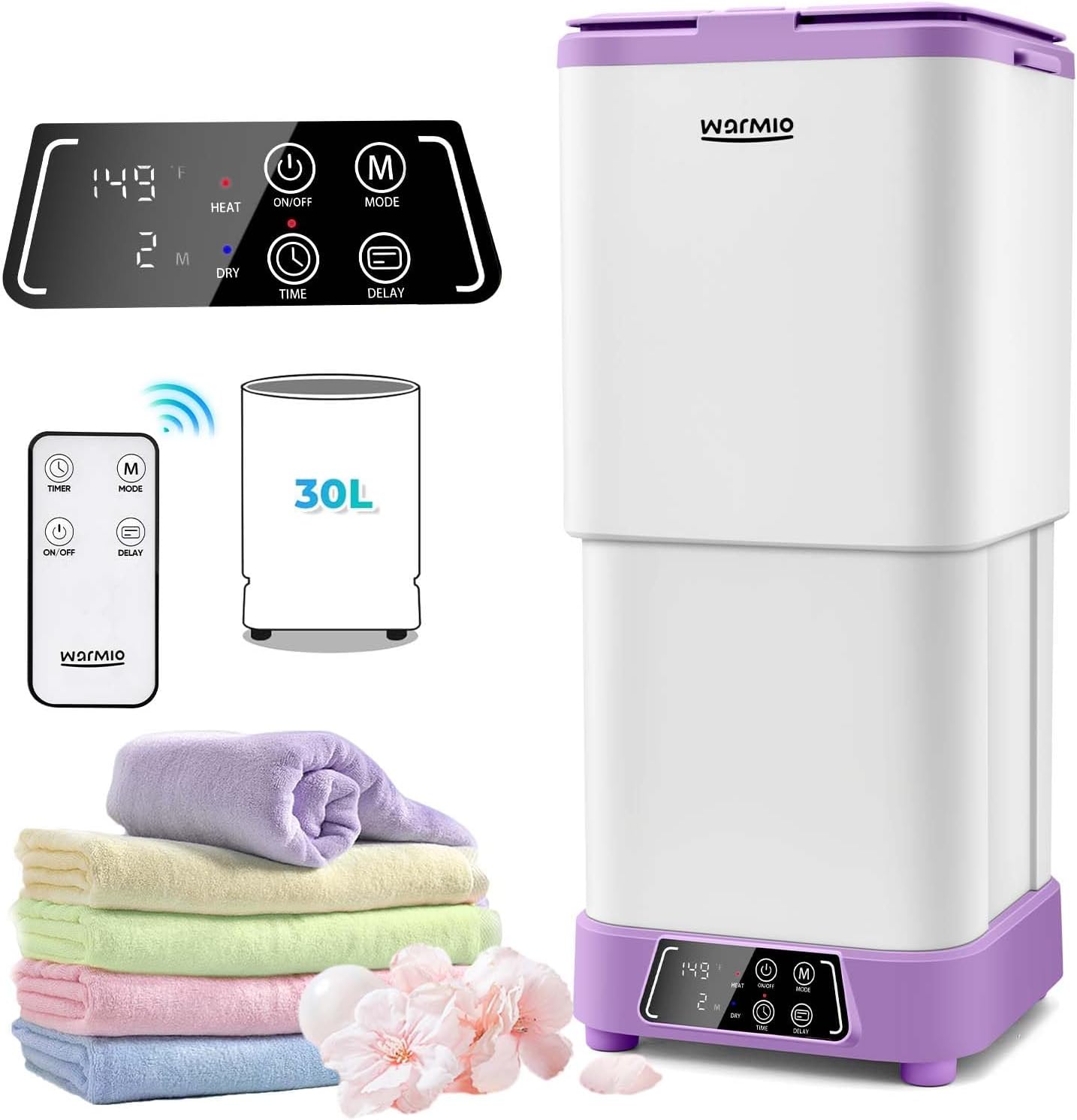 30L Towel Warmer,Large Luxury Towel Warmers, Hot Towel Warmer with Dryer, Adjustable Heating Time Setting, Fragrance Disc,12h Delay Time,Towel Warmers for Bathroom,Spa Home (White-Purple)