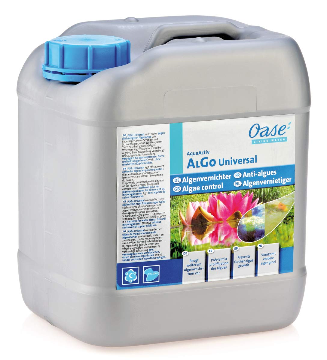 Oase 50545 AquaActiv AlGo Universal Algenvernichter, 5 l - effektiver Algenentferner für Gartenteich/ideal gegen Algen Fadenalgen Schwebealgen Schmieralgen