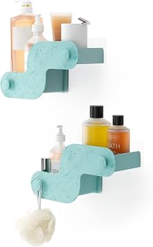 Umbra Nami Shower Caddy Set of 2 – Adhesive Shower Shelf, No Drill Wall Mounted Bathroom Organizer, Rust-Free Plastic Shower Storage Baskets for Shampoo & Toiletries, Ocean Blue