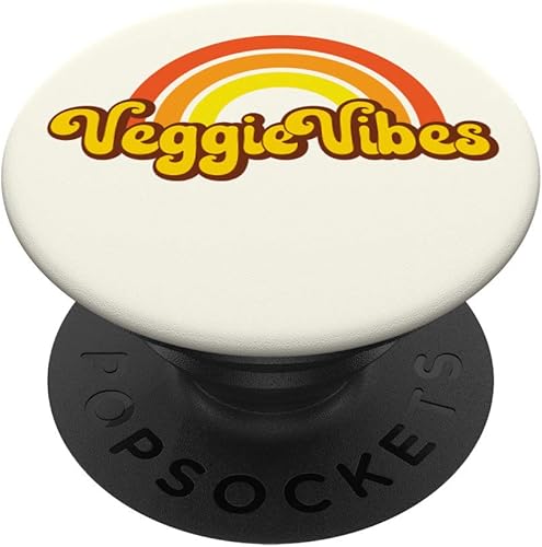 Veggie Vibes - Soporte y agarre para teléfonos y tabletas, diseño retro de los años 70 y 80, color naranja, Negro