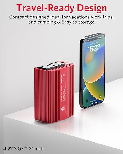Miniatura 7 de BESTEK Inversor de corriente para automóvil de 300 W, convertidor de inversor de automóvil de CC 12 V a 110 V CA con puertos de carga USB duales de