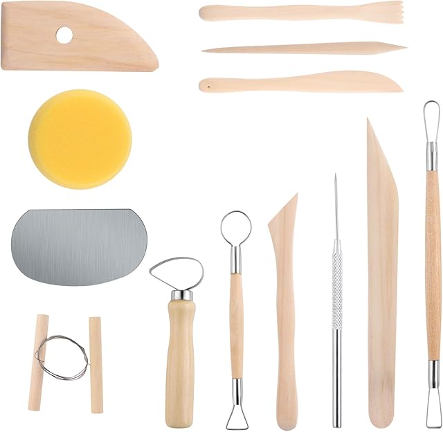Hileyu 13 Pcs Pottery Tools Air Dry Clay Tools Potters Wheel for Adults Polymer Clay Tools Pottery Sculpting Tools Set Ceramic Clay Modeling Tool Kit for Pottery Ceramics Sculpture, Carving, Scraper