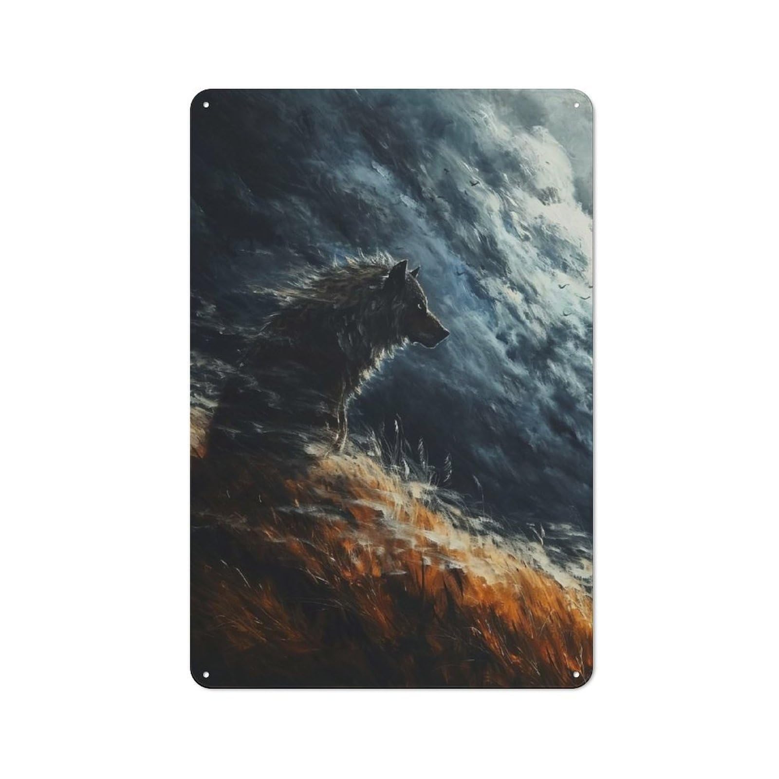 Junmoney Wolf In Stormy Sky Retro Tin Wall Plaque 30X20cm For Dining Room Or Kitchen, For Home Decor Collectors
