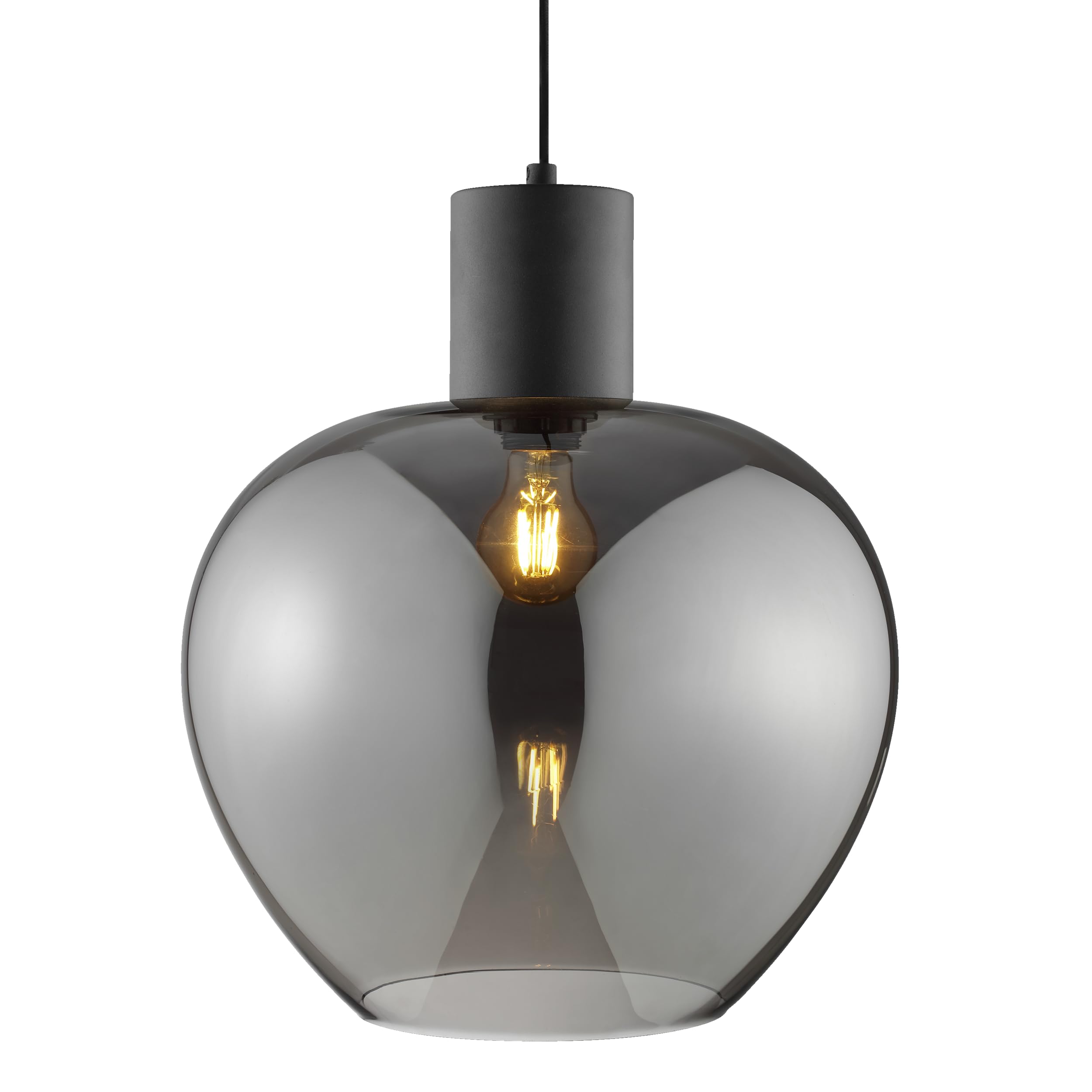 Lightbox Pendelleuchte, 1 x E27 Fassung, Höhe 150 cm, Ø 35 cm, in der Höhe kürzbar, Alluminio und Glas, Schwarz mit Rauchglas, moderno Hängeleuchte für Esszimmer, Wohnzimmer, Küche