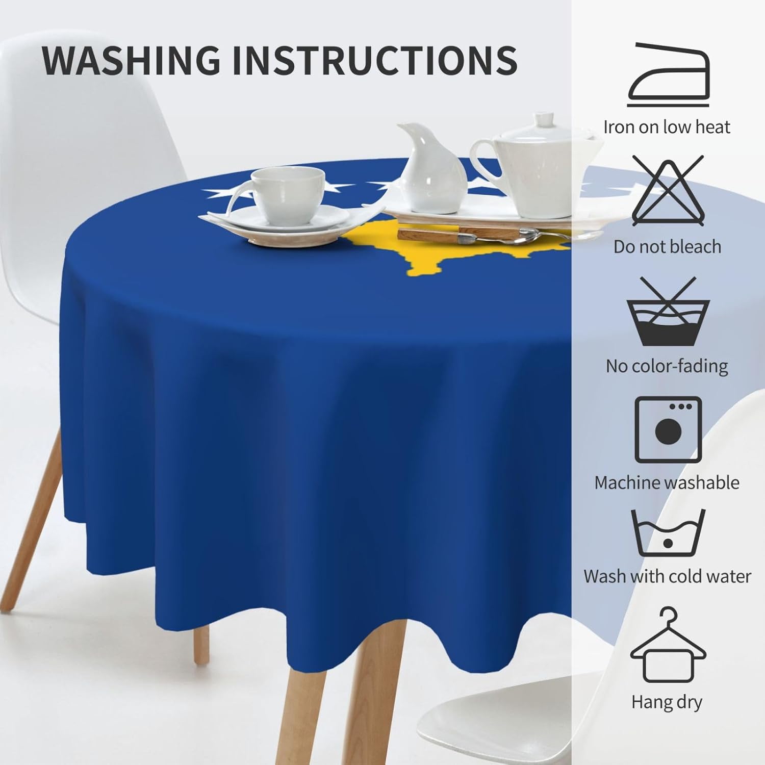 Flag of Kosovo Print Wrinkle Free Dining Table Cover for Birthday Party Farmhouse Tablecloths Up to 60 x 60 Inches