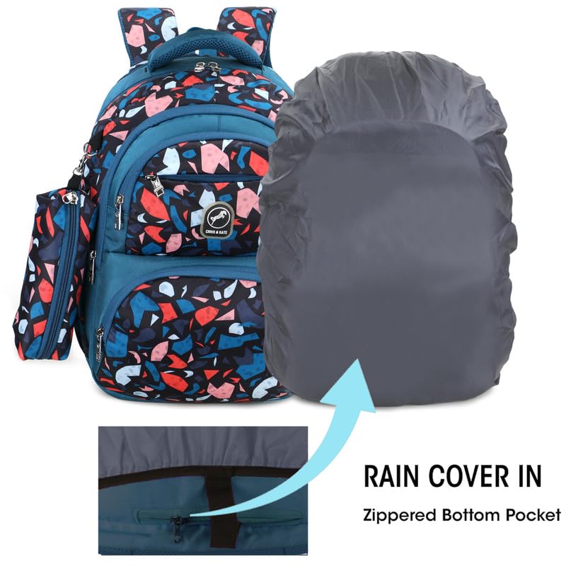 Image of Chris & Kate Premium 32 L Multi-Print School Bag for Boys Girls and Kids Spacious Interiors Casual Backpack Perfect for School, College, Everyday Use Includes Free Stationery Pouch and Rain Dust Cover