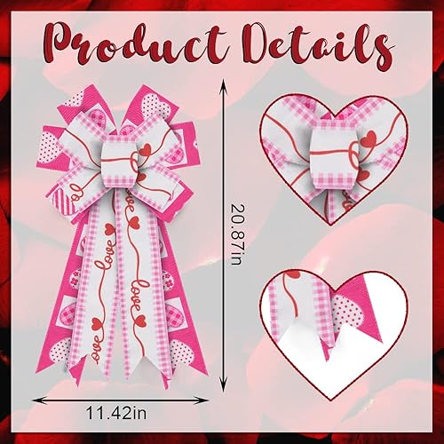 Miniatura 2 de Estivaux Lazos grandes para el día de San Valentín para corona lazos de corona de San Valentín lazos de arpillera rosa y blanco lazos de regalo de