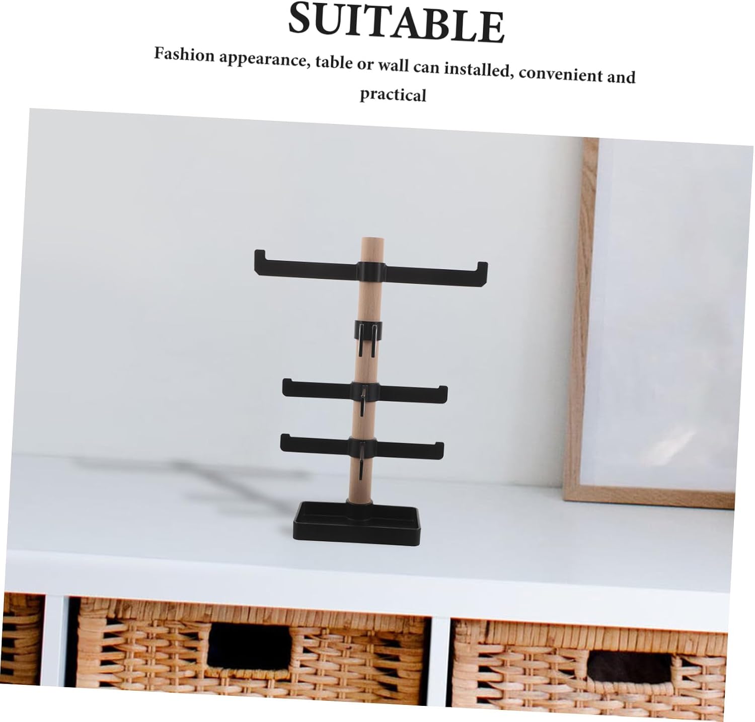 Bike Gear Organizer Eyeglass Rack for Tabletop Cycling Helmet Storage | Wood and Plastic Build, Office and Home Use, Modern Multi Tier Storage