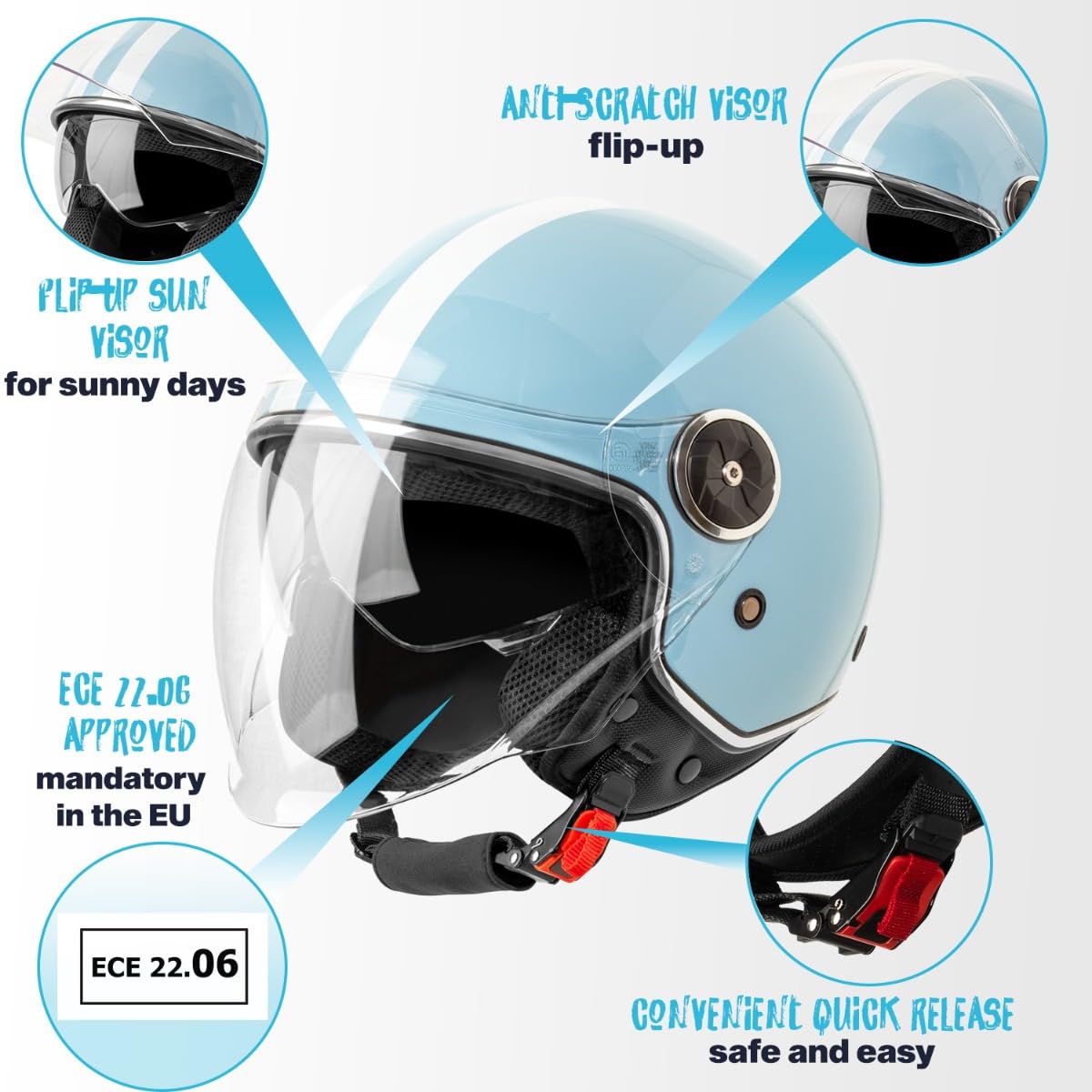 VINZ Arenas Casco Jet Doppia Visiera VIntage | Casco Scooter / Moto con Striscia | Donna E Uomo | Certificato ECE 22.06 | nelle taglie dalla XS-XXL