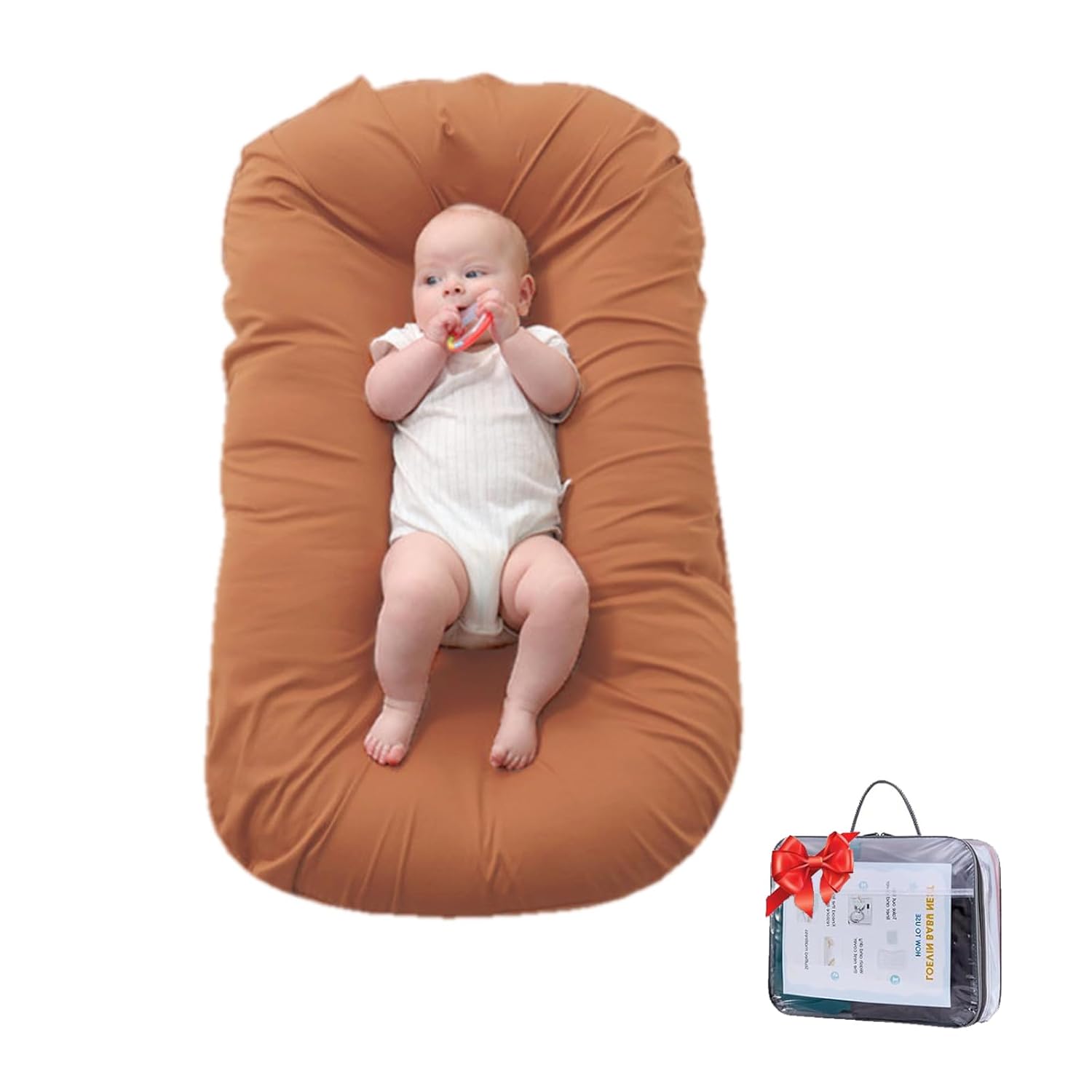 Baby Lounger, Infant Lounger for Newborns 0-24 Months, Breathable Cotton Baby Nest for Tummy Time, Diaper Changes & More, Soft Portable Newborn Essentials for Floor & Bassinet (Coffee)