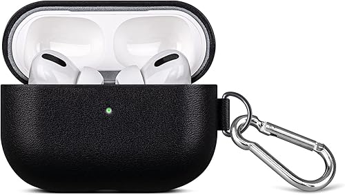 Lopie Funda de piel hecha a mano para AirPods Pro con llavero, totalmente envuelta con funda de cuero de grano completo, funda portátil a prueba de