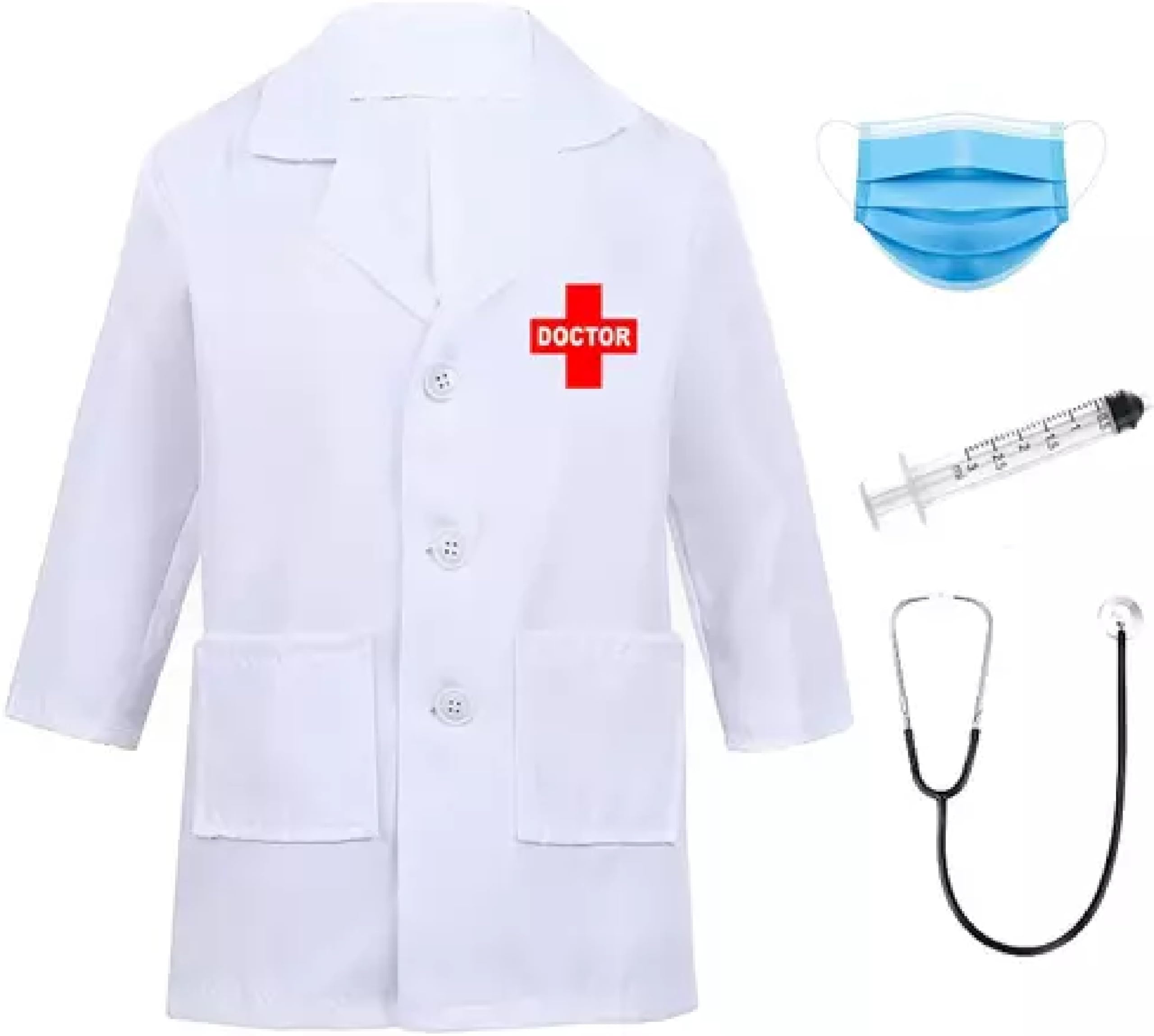 Fancy Dress Factory Childrens Doctor Role-Play Set - Coat, Stethoscope, Masks & Syringes (6-7 Years) (B0D7MT5YJZ) Amazon Price History, Amazon Price Tracker