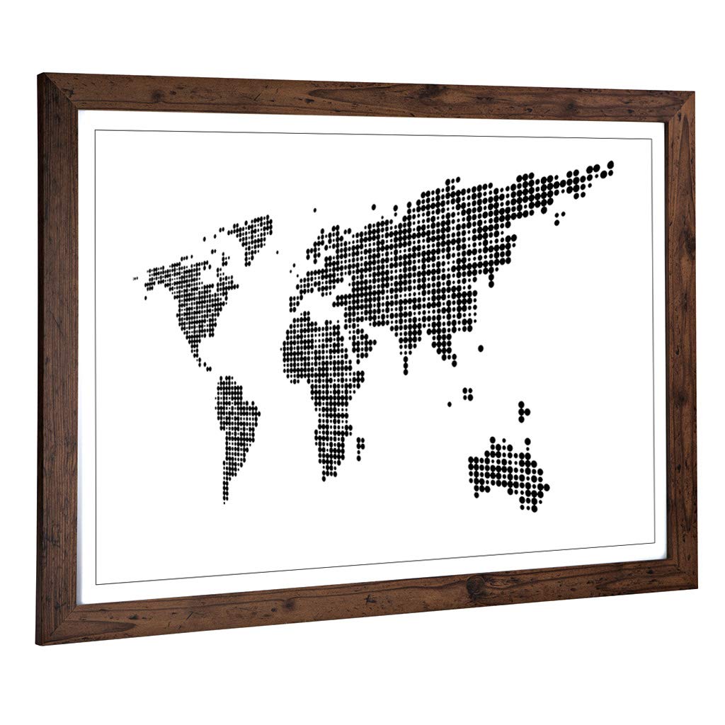 Big Box Art Framed Print of World Map (3) Design | Wall Art Picture | Home Decor for Kitchen, Living, Dining Room, Lounge, Bedroom, Hallway, Office, Walnut, A2 / 24.5x18 Inch / 62x45cm