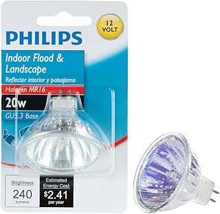 Philips 419317 20-Watt MR16 Landscape and Indoor Flood Light Halogen Light Bulb, Bright White, 1 Count (Pack of 1)