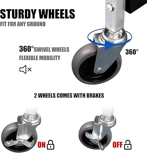 Miniatura 3 de Carrito de servicio plegable, carrito rodante con marco de acero inoxidable de 3 niveles con ruedas giratorias de 360, carrito plegable multiusos de