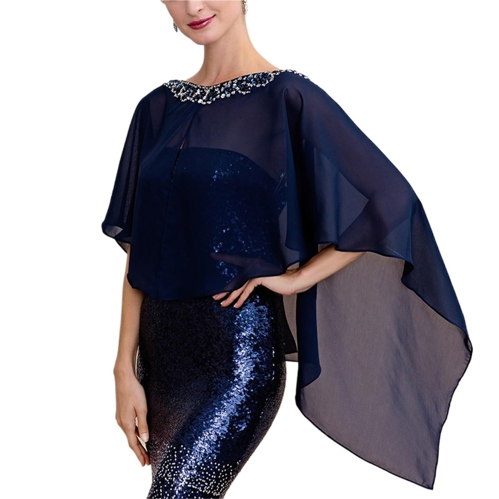 Coprispalle Donna Elegante scialle in chiffon da sposa, da sposa, da donna, con perline, for feste e serate.