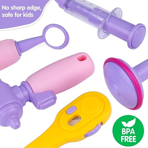 Miniatura 11 de GINMIC Kit de médico para niños pequeños de 3 a 5 años, 22 piezas con juego de rol de Halloween, disfraz de médico y funda de transporte para niños