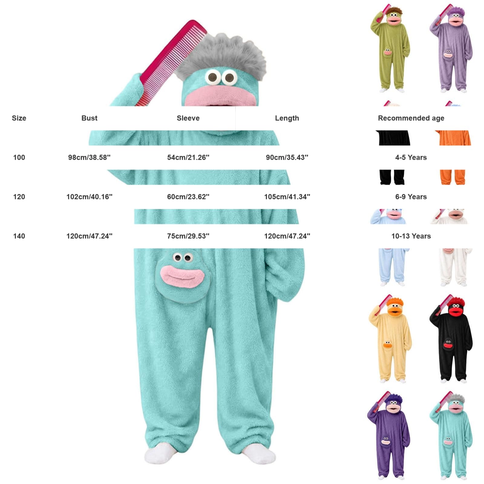 Tuta Onesie in pile per bambini e bambine con cappuccio a mostro rigolo in morbido peluche caldo con tasca per il piacere in famiglia e confortevole