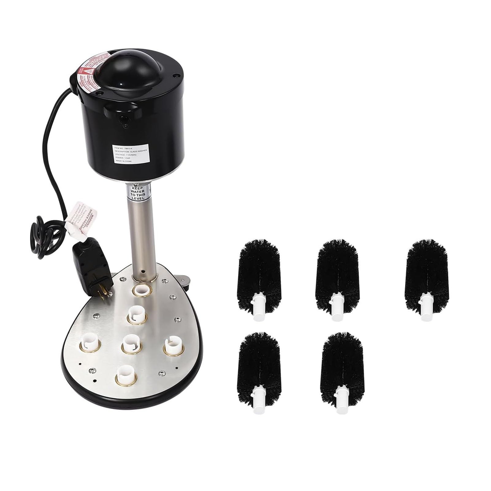 Genérico Lavavasos Eléctrico con 5 Cepillos Lavavasos, Lavavasos Comercial, 1200 Tazas/h Máquina Limpia Copas de Vino, para Bar Cafés Hotel, Negro