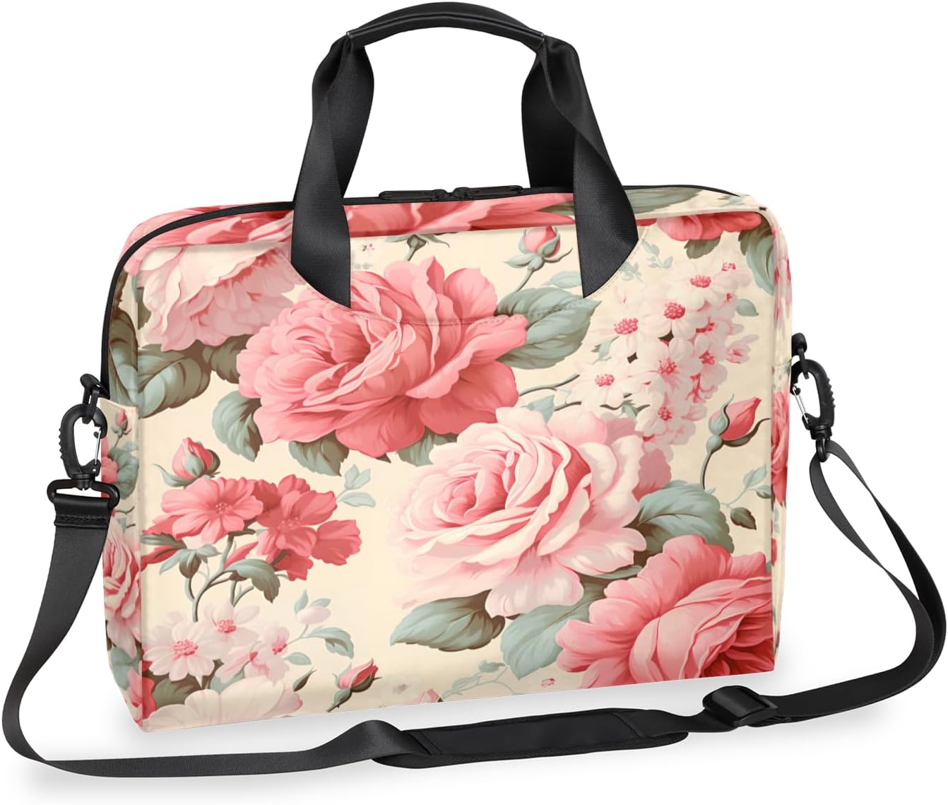 cfpolar Laptop Bag Retro Pink Red Rose Laptop Satchel Briefcase Adjustable shoulder Carrying for 15 inch-16 inch Laptop