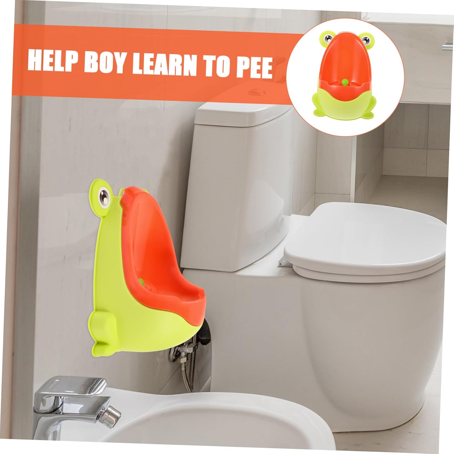 SHOWERORO Wall Mounted Potty Training Urinal for Boys Space-Saving Design Easy to Clean Maintain Cute Frog Shape for Toddlers Home Bathrooms