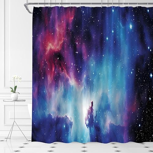 Miniatura 8 de Cortina de ducha de luna llena, paisaje nocturno del océano, agua de mar, superluna, astronomía, tela negra, juego de decoración de baño, incluye