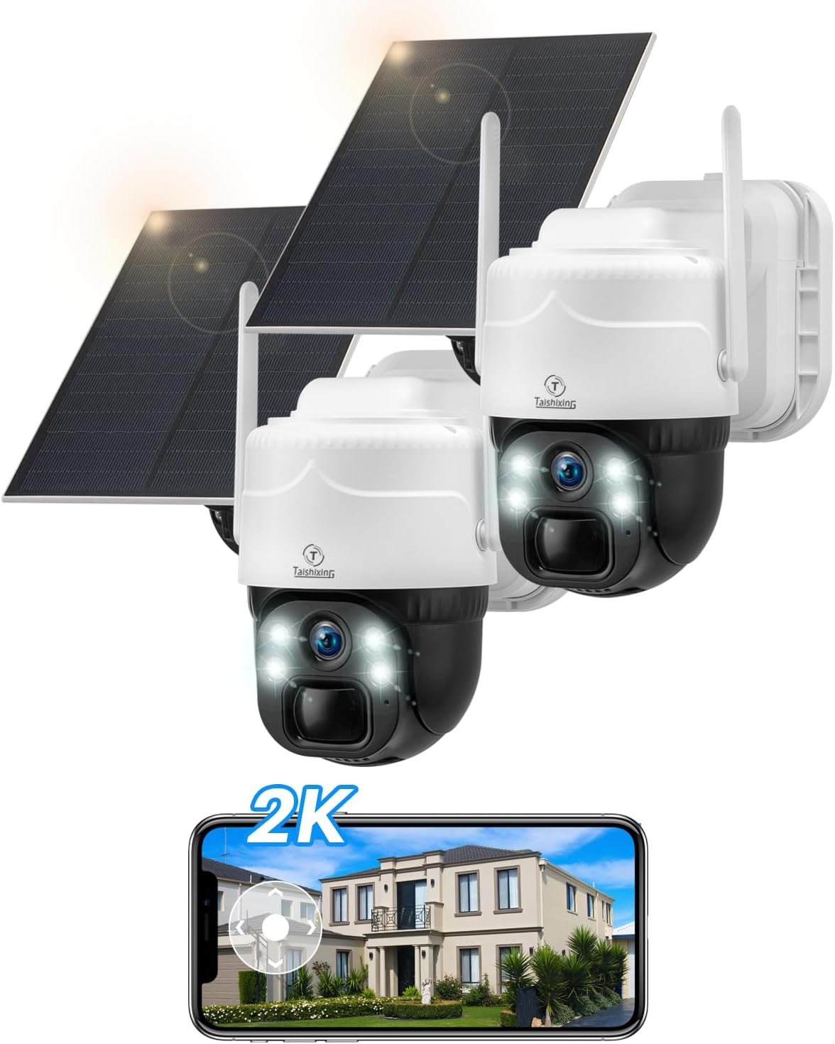 Amazon.com : Taishixing 2K Wireless Solar Security Cameras Outdoor, 2 ...