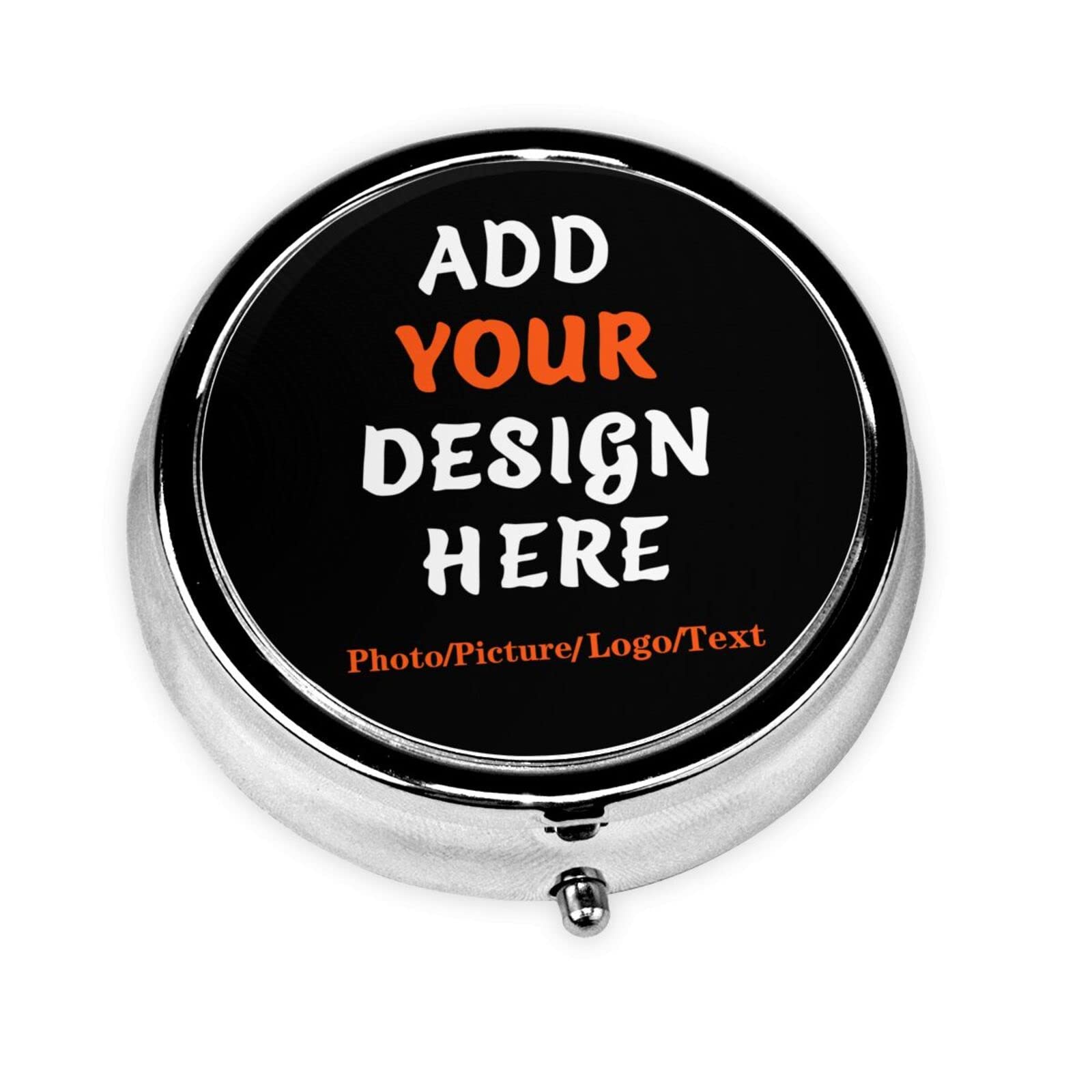 Custom Round Pill Case, Personalized Name/Photo Decor Travel Jewelry Organizer Container Medicine Vitamin Pill case - 3 Compartment