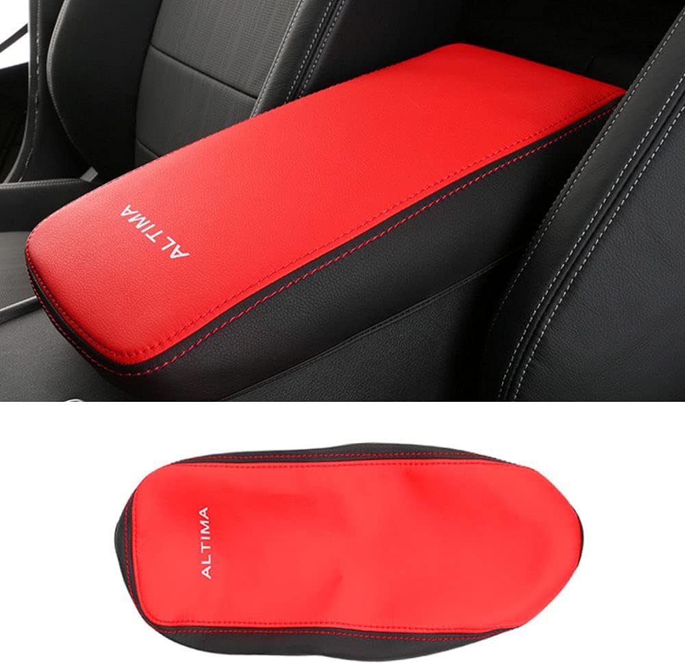 LEXLEY Armrest Box Cover Center Console Pad Waterproof Anti-Scratch Leather Protector Covers For Nissan Altima 2013-2018-Black+Red