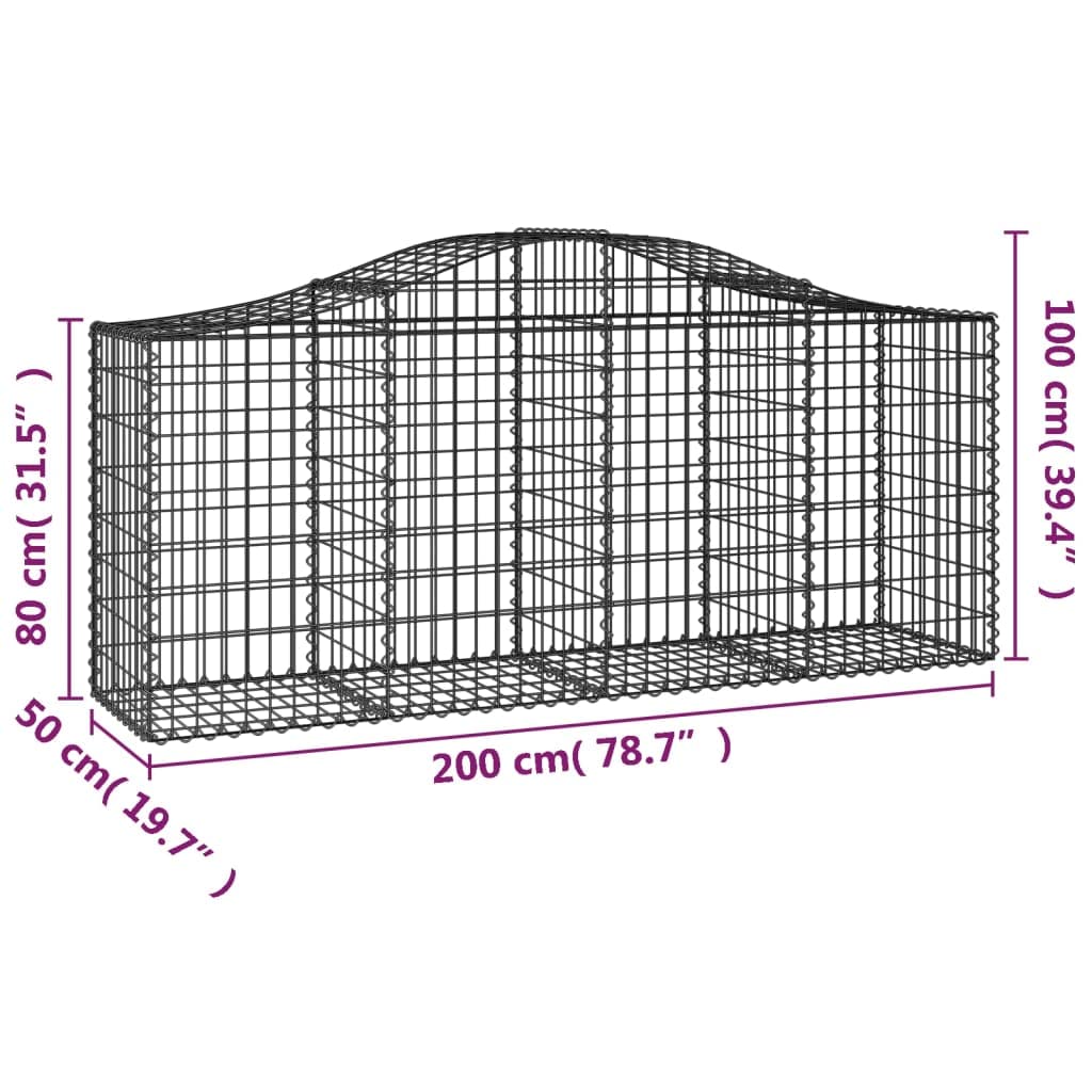 Gavión con arco alto, 200 x 50 x 80/100 cm, hierro galvanizado | Cesta de piedra resistente para jardín y terraza. Diseño en forma de arco hecho de alambre de 3,5 mm con malla de 5 x 10 cm.