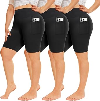 QGGQDD 3 Pack Plus Size Biker Shorts for Women 8" High Waisted Black Shorts for Yoga Workout 2X 3X 4X