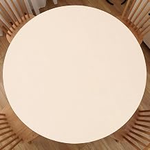 Round Fitted Tablecloth with Elastic Edge, Waterproof Plastic Table Cloth, Flannel Backed Vinyl Tablecloths Fits 27" - 32" Round Tables for Dining, Camping, Indoor and Outdoor, Beige
