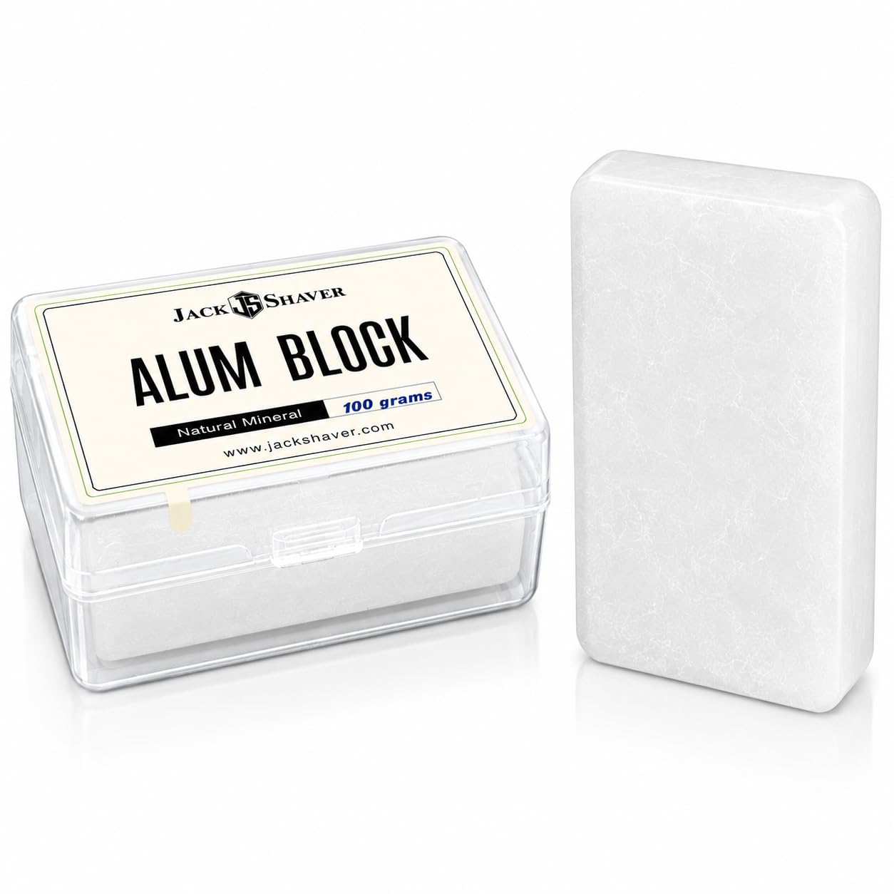 Jack Shaver® Natural Alum Block in Plastic Case (107 g./3.7 oz.) Aftershave Blood Stopper Antiseptic Astringent Soothing Solution for Shaving Razor Burn Relief 3.7 Ounce (Pack of 1)