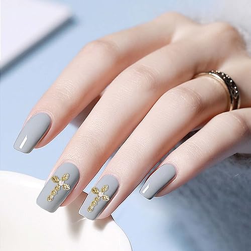Miniatura 3 de 30 dijes de cruz para uñas, 30 piezas de decoración de uñas cruzadas para arte de uñas, gemas de perlas y diamantes, dijes de uñas dorados, aleación