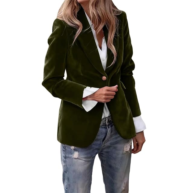 Velvet Blazer Women Vintage Velvet Suit Jacket V-Neck Work Office Short Coat Suit Business Button Up Fall Coats