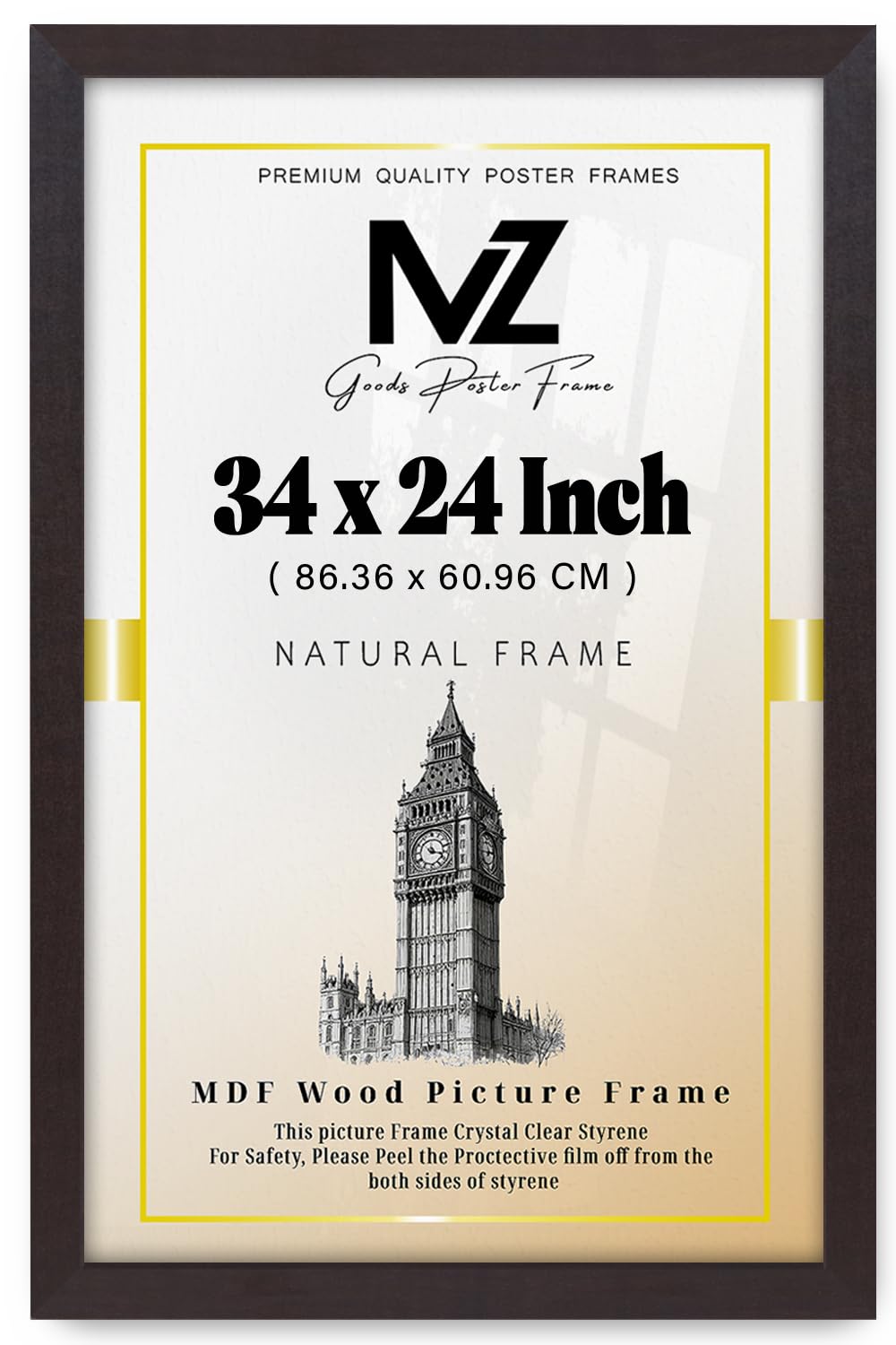 MZ GOODS | MDF Picture Frame (86.36 x 60.96 CM) 34X24 Inch for Photography, Graduation Pictures & Wall Art, Premium MDF Finish, Secure Hanging Hooks [ Mahogany ]