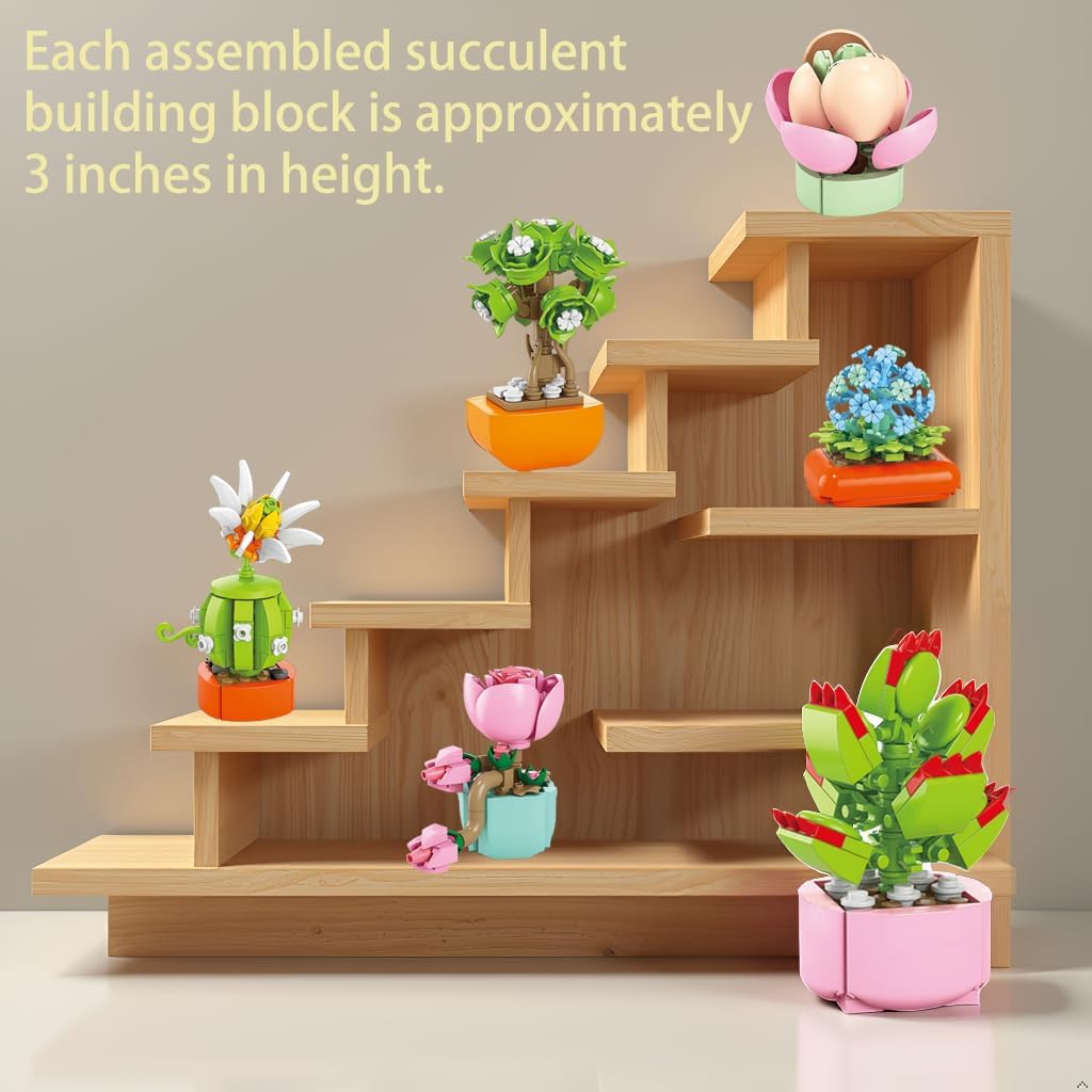 BRICHBROW 12 Pack Flowers Succulents Mini Building Set,Plant Building Blocks Toy, Gifts for Mother's Day, Valentine's Day,Easter Party Favors, Christmas Birthday Gift