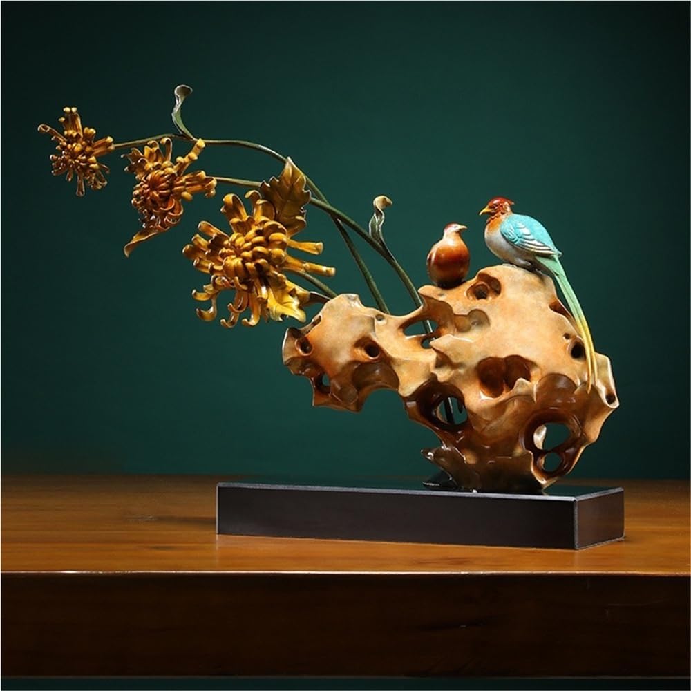 Figurine Decorative Ornamenti creativi da tavolo con fiori in rame, for la casa, il soggiorno, l'ufficio, vetrina, statue fatte a mano, artigianato cinese Decorazioni Per Scrivania Da Ufficio