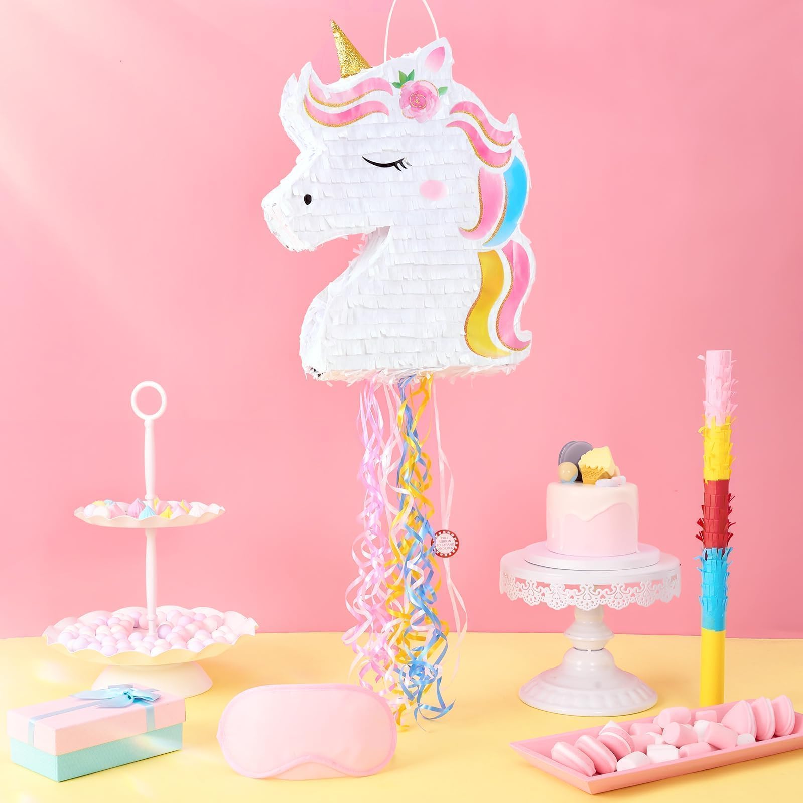 Pinata Unicorno Pieghevole Per Feste - Con Bacchetta, Benda E Adesivi, Ideale Per Compleanni - Foto 8