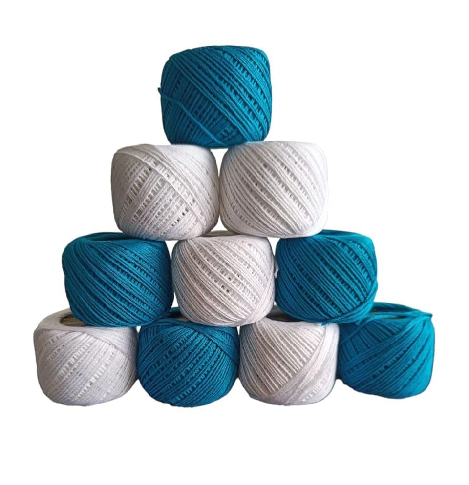 ELEXIQ Crochet Cotton Thread Yarn for Knitting and Craft Making Combo Pack of 10 Roll (Dark Blue + White) (B0CKYPBNB1) Amazon Price History, Amazon Price Tracker