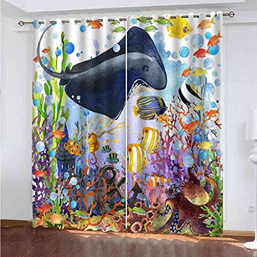 Rideaux occultants enfant baleine 3D 140x160cm en polyester