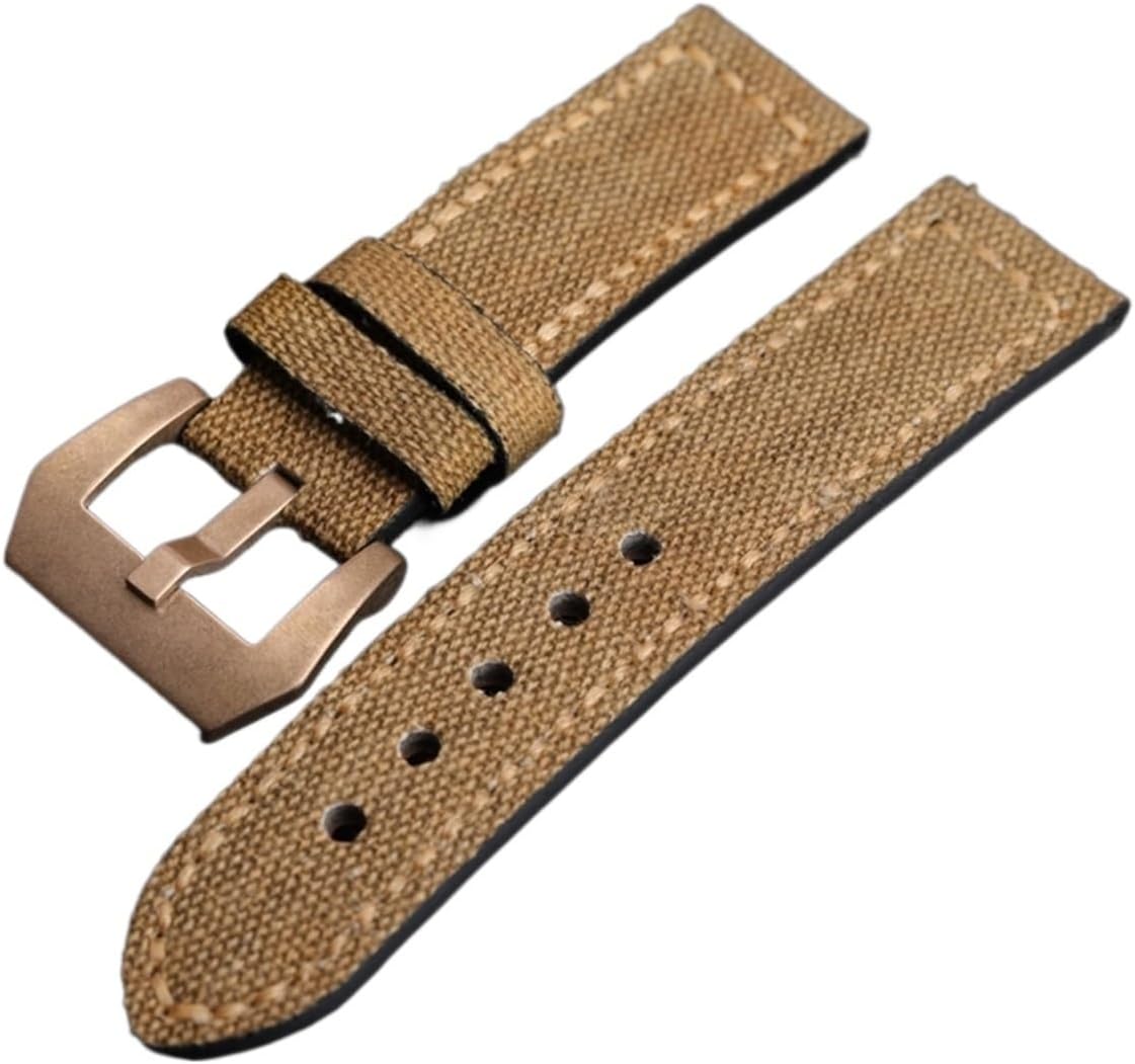 MJMT06 Canvas Leather Strap, 20 22 24MM Suitable Compatible with Bronze Watch Copper Watch Men's Bracelet, Suitable Compatible with PAM111 411 Men's Leather Br