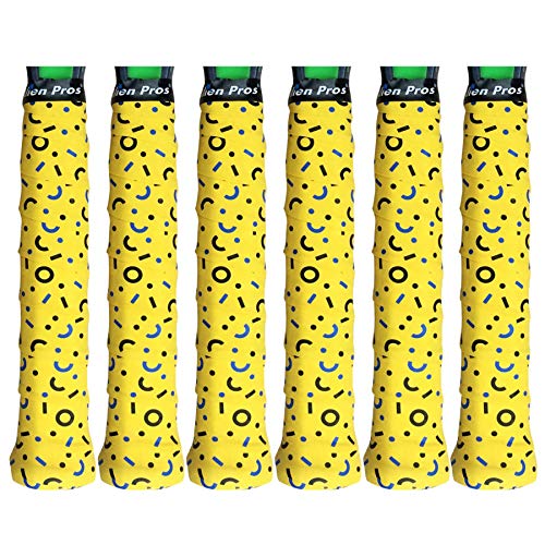 ALIEN PROS Tennis Racket Grip Tape (6 Grips) â€“ Precut and Dry Feel Tennis Grip â€“ Designer Tennis Overgrip Grip Tape Tennis Racket â€“ Wrap Your Racquet for High Performance (6 Grips, Smiley)