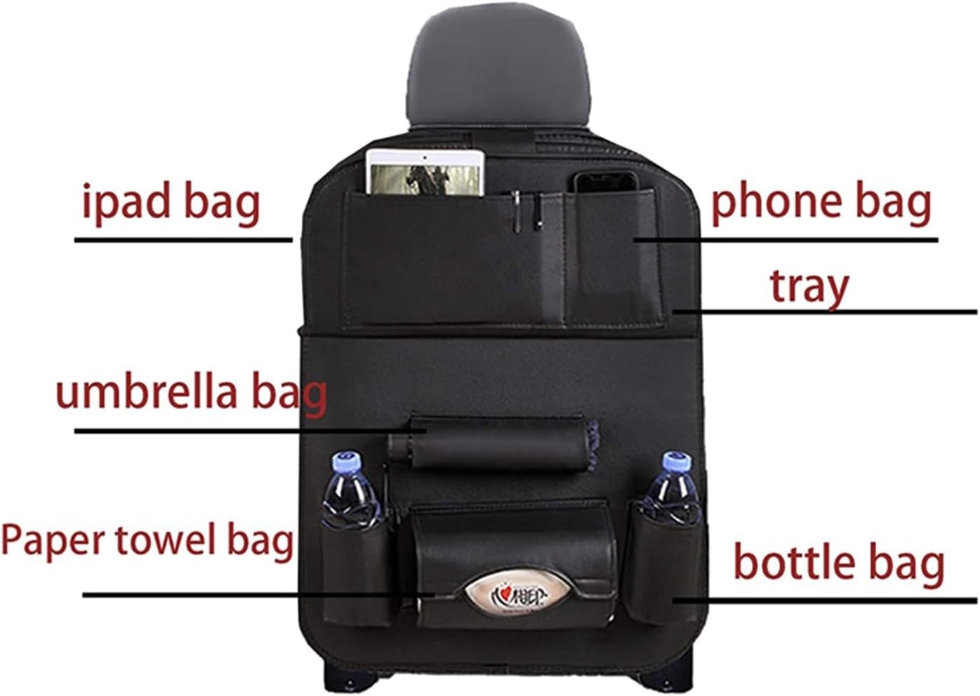 Car Seat Back Organizer Bag Foldable Table Tray Travel Storage Bag Car Seat Organizer Storage Car Assessoires Interior Car Storage Back of Seat Car Organizer(Type1 Brown)