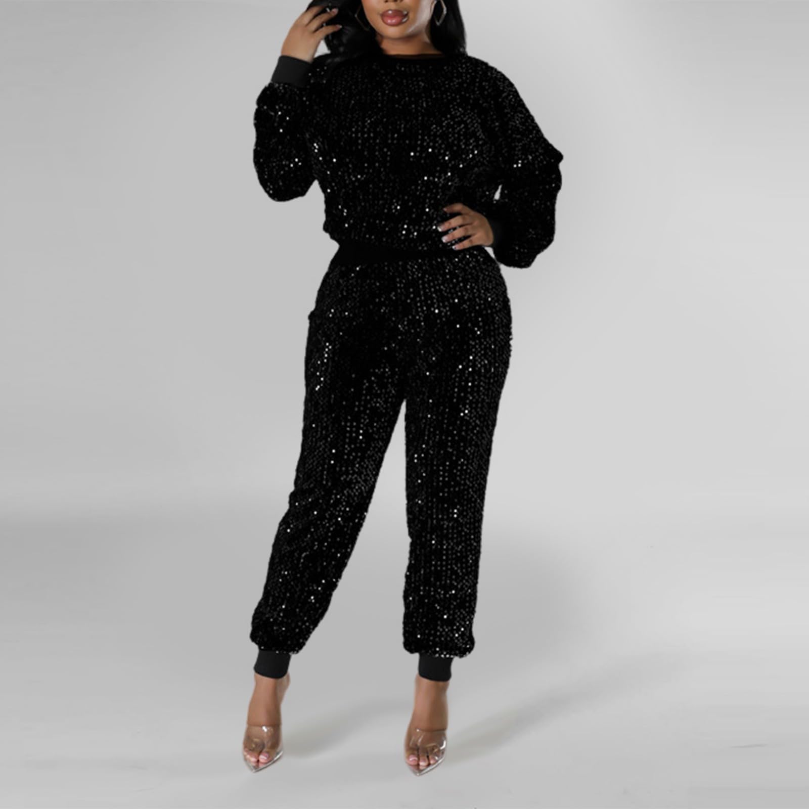 Tute da Ginnastica da Donna - Tuta Pantaloni Elegante per Donna con Paillettes e Maglione Lungo per Stagioni Autunno Inverno Abbigliamento Tempo Libero e Sportivo Comodo e Respirante