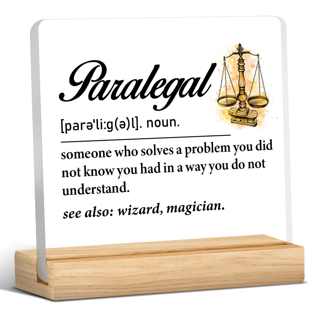 Acrylic Desk Sign Office Decor - Paralegal Definition Gift Idea for Women's Birthday