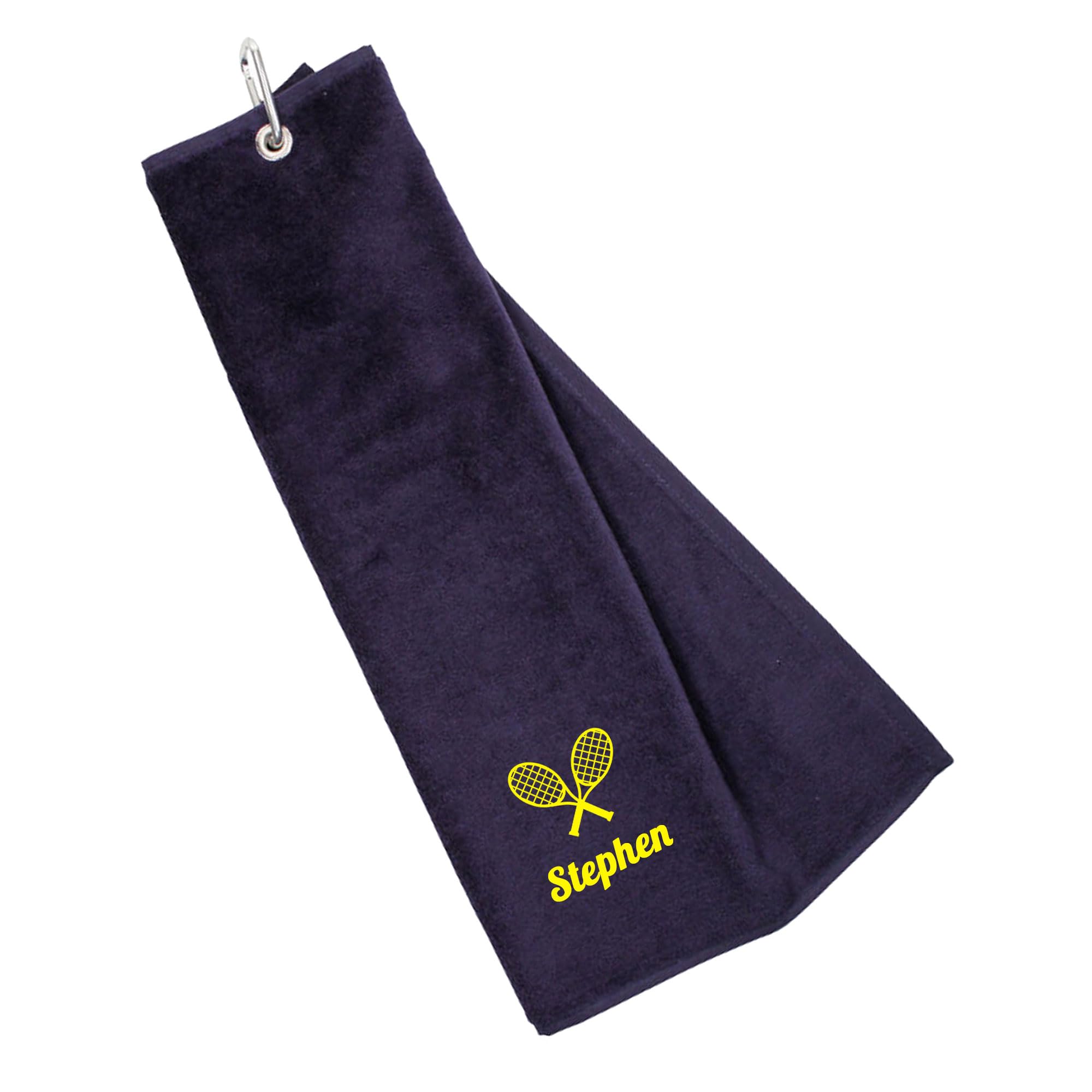 Always Looking Good Personalised Embroidered Tri Fold Tennis Towel Personalised Embroidered Tri Fold Tennis Towel with Carabiner Clip - Workout Gift (Navy)