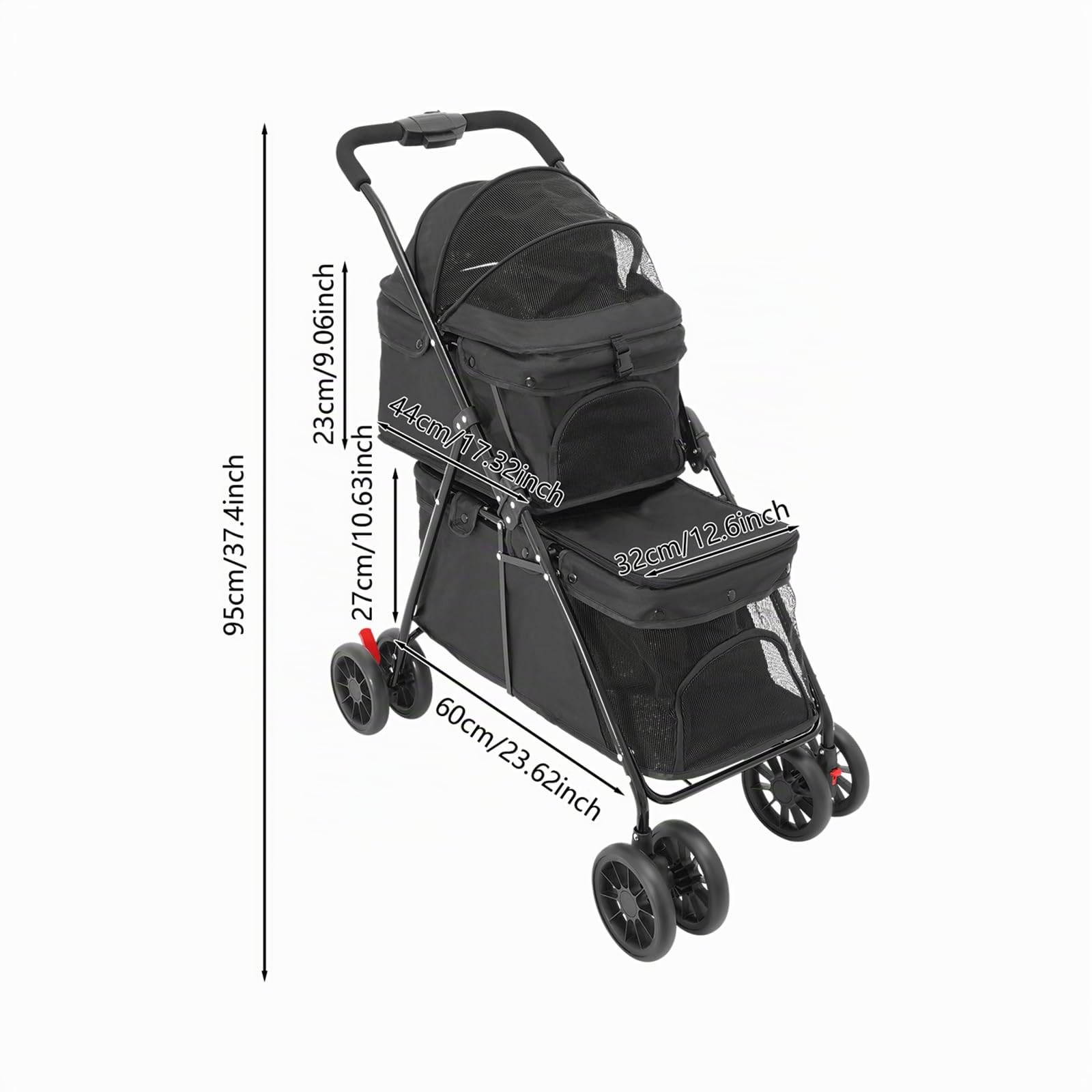 Carro de mascotas de 2 capas para perros y gatos, cochecito plegable de doble cubierta con ventana de malla, freno y bolsa de almacenamiento, estructura estable de acero de carbono, con capacidad de