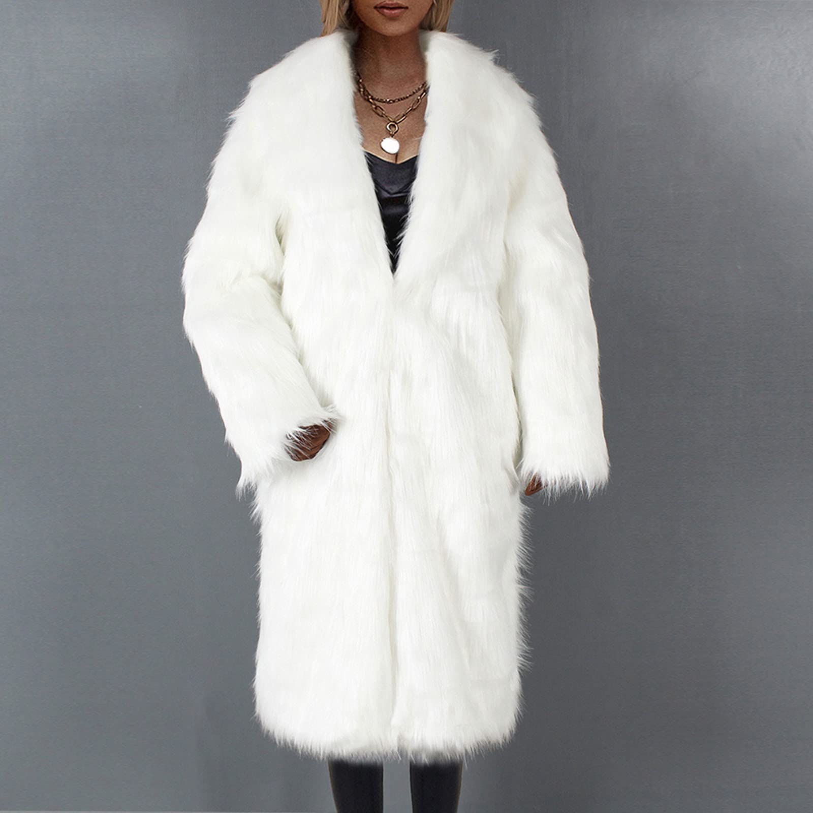 Manteau pour femme, manteau long en fourrure synthétique imitation fourrure manteau élégant chaud en peluche hiver veste en fourrure épaisse