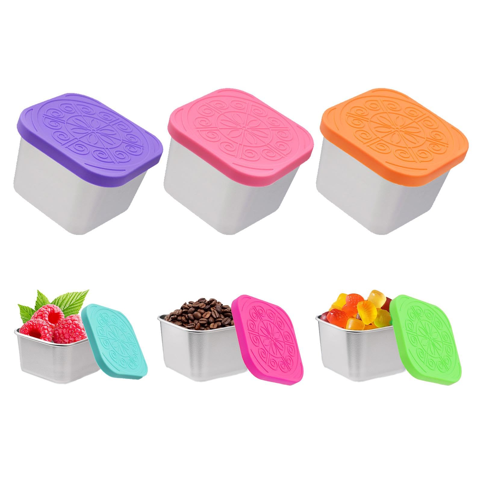 6 Contenitori Per Salse In Acciaio Inox Con Coperchi Silicone Colorati – Ermetici E Riutilizzabili Per Picnic E Viaggi - 3
